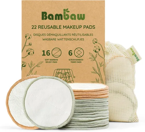 Vista 8 de Bambaw Redondas de algodón reutilizables para cara, 16 rondas con 1 bolsa para lavandería y almacenamiento, almohadillas de algodón reutilizables