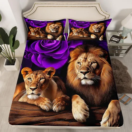 Vista 48 de Erosebridal Juego de sábanas bajeras de rosas rojas y leopardo, tamaño individual, diseño de animales africanos salvajes, diseño de plantas