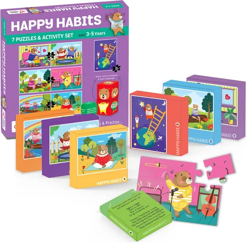 Vista 7 de Chalk and Chuckles Happy Habits-Rompecabezas 7 en 1 para niños de 3, 4, 5 años, juguetes educativos y de aprendizaje, caja de actividades para niños