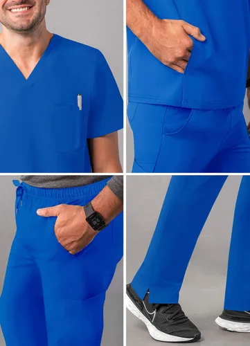 Vista 4 de Adar Addition Go-Everyday - Conjunto de uniforme médico para hombre, elegante camiseta médica y pantalones cargo
