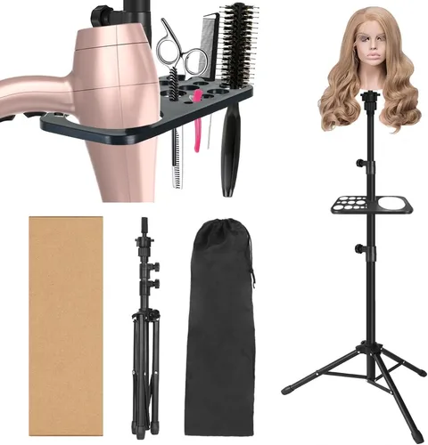 Vista 17 de ZQIAN BEAUTY Trípode de soporte para peluca de 25 pulgadas, soporte de cabeza de maniquí ajustable, soporte de cabeza de peluca para cabezas