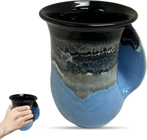 Vista 45 de Clay in Motion - Taza calentadora de manos para diestros, diseño Ocean Tide Marea del Océano