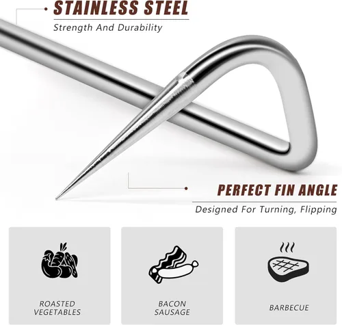 Vista 6 de 2 ganchos giratorios de acero inoxidable para barbacoa, ganchos de barbacoa para cocinar, accesorios de parrilla con mango de madera para asar