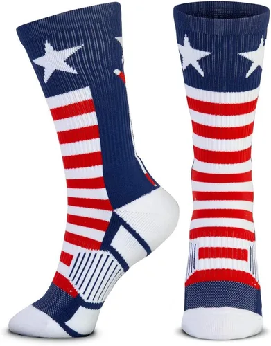 Vista 2 de ChalkTalkSPORTS Calcetines de hockey Performance Crew - USA Patriotic - Jóvenes y adultos - Rojo, blanco y azul - Calcetines de hockey a media