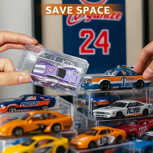Vista 5 de 100 piezas de vitrina a escala 1/64 para Hot Wheels, estuche de almacenamiento de autos Matchbox, vitrina transparente de modelo de auto para Hot
