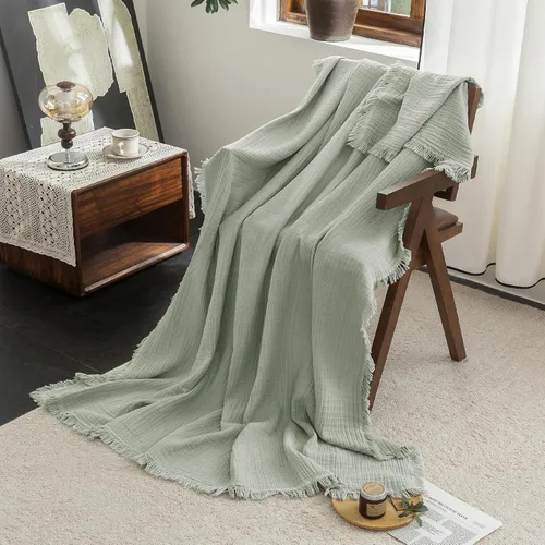Vista 47 de FOSSA Manta de Muselina con Flecos - Gasa de Algodón 100% de 4 Capas Súper Suave y Transpirable - Manta Decorativa Ligera y Refrescante para Cama