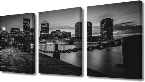 Vista 17 de TUMOVO Cuadros de la ciudad de Nueva York, arte de pared en blanco y negro, 3 paneles, rascacielos del centro de América, impresiones artísticas