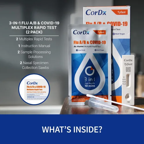 Vista 9 de CorDx TyFast Flu A/B & Covid 19 Prueba rápida multiplex, 10 minutos en casa, autorizado por EUA, kit combinado 3 en 1, 2 pruebas