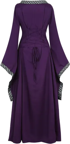 Vista 3 de Lehauya Disfraz renacentista para mujer, vestido irlandés medieval, vestido retro victoriano, vestido largo para cosplay