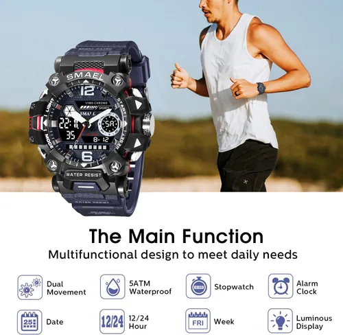 Vista 4 de Reloj militar para hombre al aire libre LED Digital Reloj impermeable táctico ejército de muñeca Relojes deportivos para hombres 8072