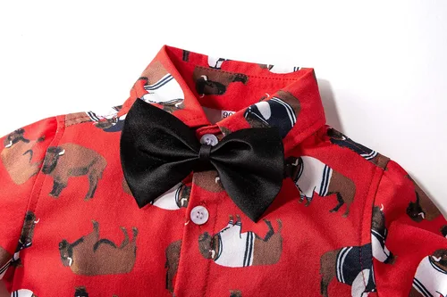 Vista 4 de Kimocat Traje de caballero para bebé, camisa de algodón con corbatín, overoles de 3 piezas