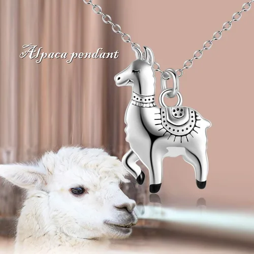 Vista 5 de ONEFINITY Collar de plata de ley con dije de llama de alpaca para mujeres y hombres