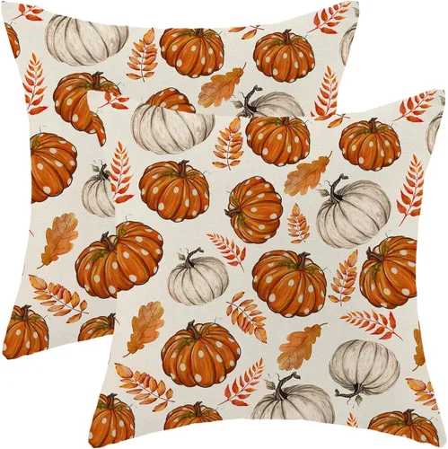 Vista 50 de Juego de 2 fundas de almohada de Halloween de 16 x 16 pulgadas, fundas de almohada de murciélagos negros y crema, fundas de cojín decorativas