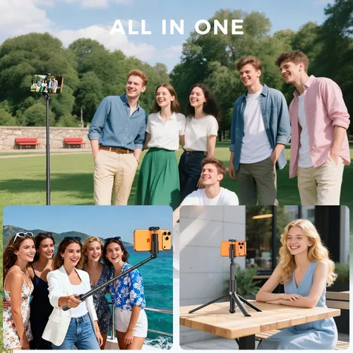 Vista 4 de Trípode automático para teléfono de 65 pulgadas, trípode para selfie con control remoto, soporte extensible para teléfono celular para iPhone