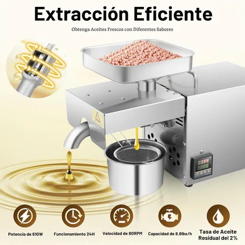 Vista 3 de Máquina de prensa de aceite de 610 W, extractor automático de prensa de aceite comercial para el hogar, máquina de prensado de aceite de acero