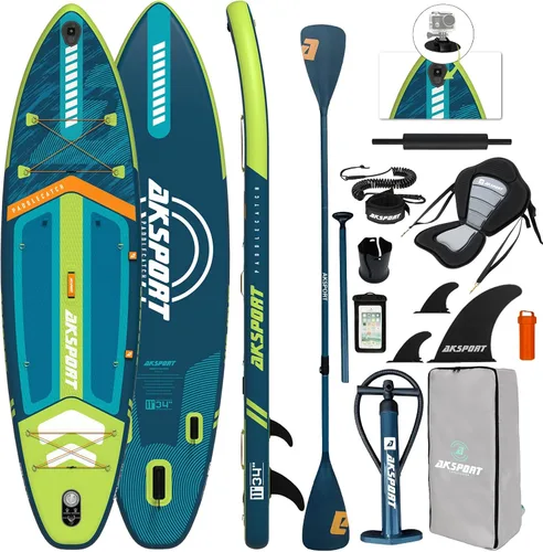 Vista 8 de AKSPORT Tabla de Paddle Inflable de Pie, Tabla SUP con Todos los Accesorios, Diseño Amplio y Estable, Cubierta Antideslizante, Tablas de Paddle