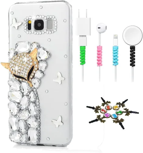 Vista 15 de Sparkle Funda compatible con Samsung Galaxy J2 Prime – Elegante funda 3D hecha a mano con diseño floral de mariposas y flores con protector de cable