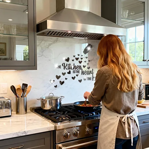 Vista 3 de The Kitchen is The Heart of The Home - Adhesivo de pared de espejo, calcomanía de pared de acrílico para cocina, citas inspiradoras, decoración