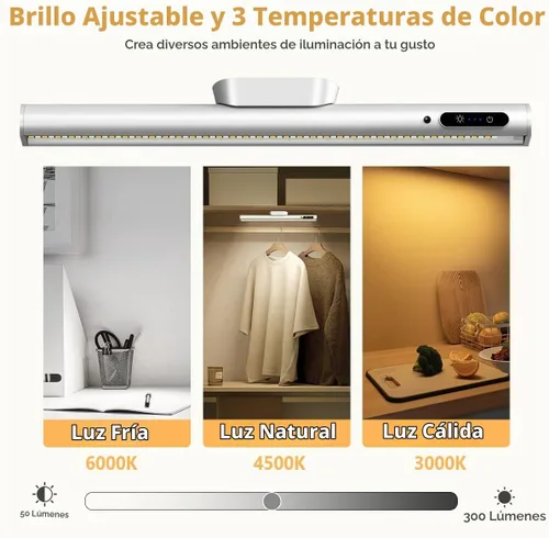 Vista 2 de Hapfish Tira de luces de pared con pilas, barra de luz LED magnética Plateado