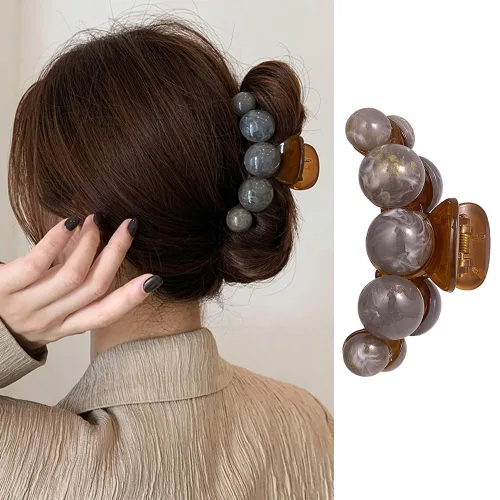 Vista 9 de Pinzas grandes de perlas para el cabello para una sujeción fuerte, pinzas antideslizantes de color champán para cabello grueso y fino, moda diaria