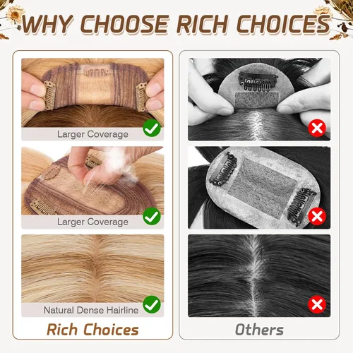 Vista 80 de Rich Choices Pelucas con topper de cabello para mujeres, cabello humano real 100% Remy, sin flequillo, para mujeres con adelgazamiento en la parte
