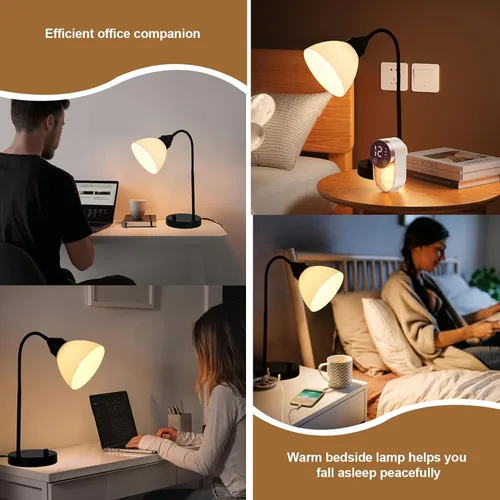 Vista 6 de Lámparas de escritorio, lámparas de mesa para dormitorios con 2 puertos USB, lámparas de noche regulables continuas, lámpara ajustable para sala