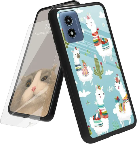 Vista 133 de Funda para Motorola Moto G Play 4G 2024 con protector de pantalla, parte trasera de vidrio templado + funda de silicona suave TPU absorción