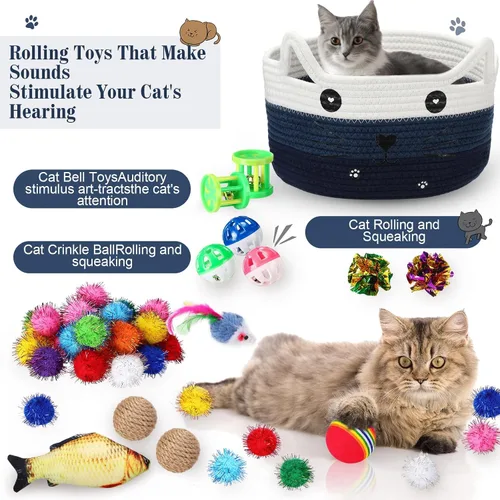 Vista 3 de Zopeal Juego de 76 cestas de almacenamiento para gatos, juguetes interactivos para gatos, varita para gatitos, bolas parpadeantes coloridas, bolas