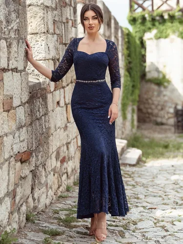 Vista 4 de Miusol Vestido largo de encaje retro con mangas 34 para mujer, diseño de cuentas