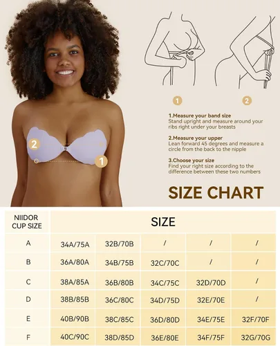 Vista 6 de Niidor Sticky Bra Invisible Adhesive Push Up Reusable Strapless Bra for Bra for Backless Dress with Nipple Cover Wavy
