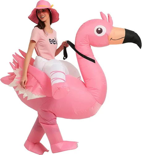 Vista 2 de One Casa Disfraz inflable de flamenco para montar en el aire de flamenco divertido vestido de fiesta de Halloween para adultos
