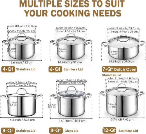 Vista 2 de Cooks Standard Olla para Caldo de Acero Inoxidable Multi-Capa, Olla Holandesa de 7 Cuartos para Cocinar Pasta y Enlatado con Tapa, Olla Profunda