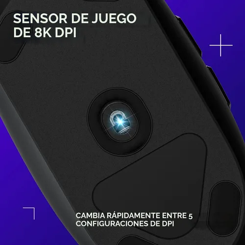 Vista 3 de Logitech G203 - Mouse para juegos con cable, 8,000 DPI, efecto óptico arcoíris LIGHTSYNC RGB, 6 botones programables, memoria integrada, mapeo