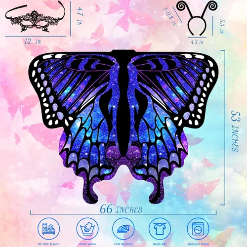 Vista 2 de Alas de mariposa para mujer disfraz de mariposa de Halloween para mujer disfraz de Halloween para mujer capa de ninfa y pixie