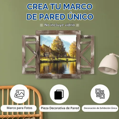 Vista 2 de J JACKCUBE DEISGN MK587A - Marco de ventana de madera rústica con puertas abiertas, decoración artística de pared para colgar, decoración de pared
