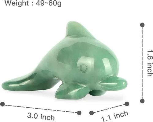 Vista 4 de Figuras de delfín de cristal de aventurina verde de 3 pulgadas, delfines de jade, estatua de animales marinos, escultura de piedras preciosas