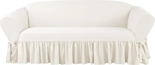 Vista 15 de SureFit Essential - Funda larga para silla de comedor con volantes de sarga con diseño estampado de algodón, falda larga con volantes y pliegues