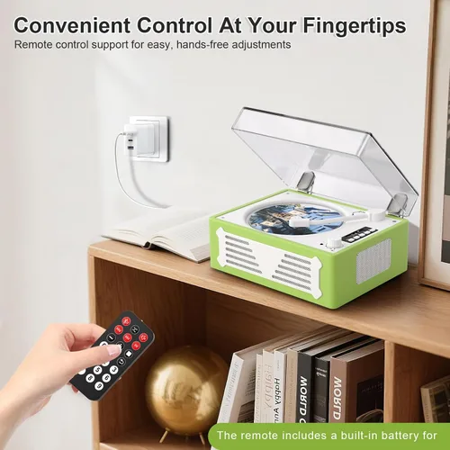 Vista 9 de Reproductor de CD Retro con Transmisor Receptor Bluetooth, Altavoces Estéreo HiFi, Pantalla LED, Puertos USB/AUX/Auriculares, Recargable