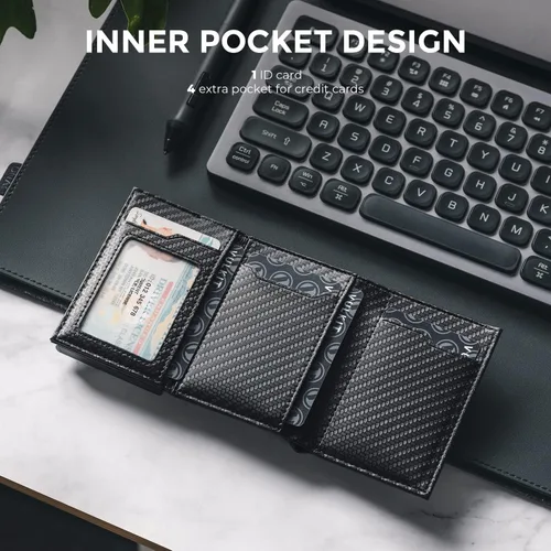 Vista 11 de VULKIT Cartera con tarjetero para hombre, con cierre magnético, bloqueo RFID, billetera de cuero triple, marino, Moderno