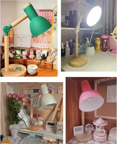 Vista 5 de Lámpara de mesa Himmel, lámpara de mesa de madera ajustable, lámpara de escritorio para niños para recámara, sala de estar, lámpara de lectura