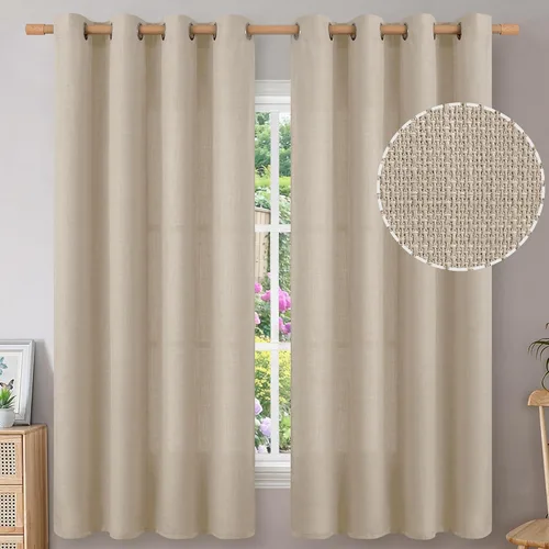 Vista 36 de BGment Cortinas de Lino Beige de 63 Pulgadas de Largo 2 Paneles - Tratamientos para Ventanas con Textura de Arpillera Filtrantes de Luz Cortinas