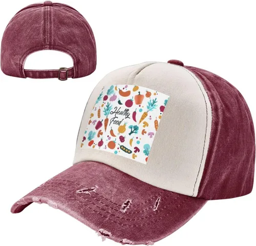 Vista 2 de NEZIH Gorra de béisbol unisex con estampado de alimentos saludables, ajustable, de mezclilla lavada, gorra de visera para papá