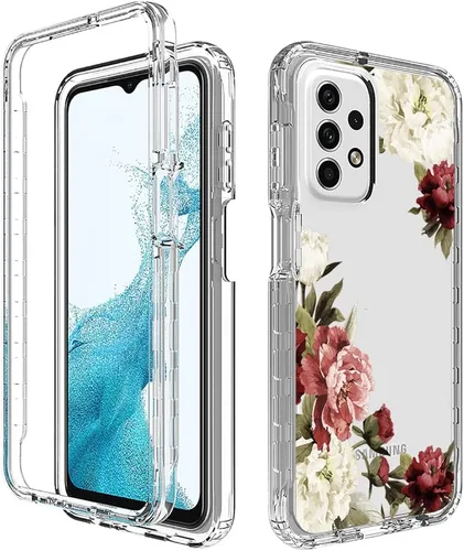 Vista 6 de Funda para Galaxy A23, Samsung A23 SM-A235M con protector de pantalla de vidrio templado, funda protectora de cuerpo completo con bonito