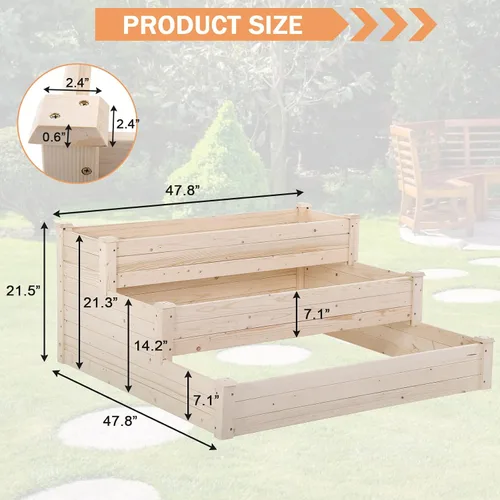 Vista 6 de Macetas de 3 niveles para plantas al aire libre, kit de cultivo elevado, caja de jardinera, cajas de jardín elevadas al aire libre, maceta de madera