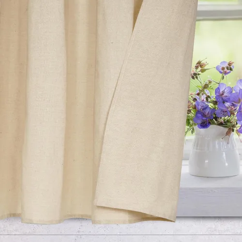 Vista 5 de Cortinas de cocina estilo bohemio, con bolsillo para cortinero, cortinas cortas con botones rústicos, tratamiento de mezcla de algodón campestre