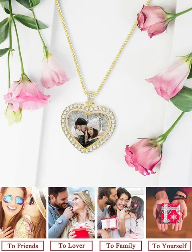 Vista 5 de Collar con foto de doble cara, colgante de foto personalizado, collar con colgante giratorio personalizado, collares de fotos personalizados