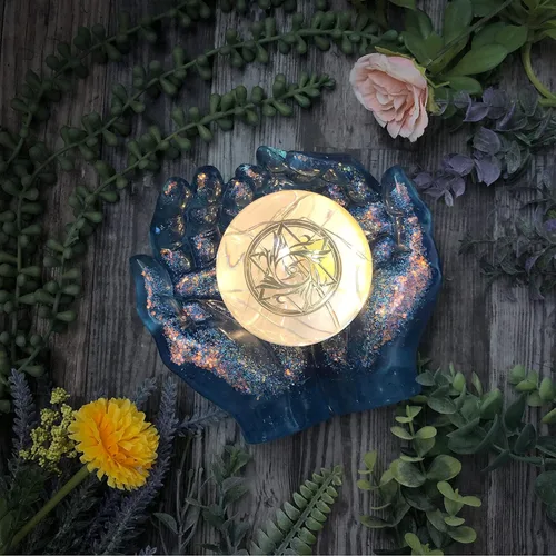 Vista 5 de FUNSHOWCASE Manos grandes ahuecadas y bolas de esfera de resina epoxi moldes de silicona, hacer cenicero, plantador, vela, bandeja de baratija