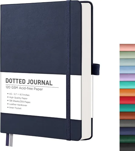 Vista 12 de RETTACY Cuaderno Diario con Puntos, 256 Páginas, Tamaño A5 Mediano (14.5 × 21 cm), Tapa Dura de Cuero, Papel Grueso de 120 g/m², para Diario de Negro