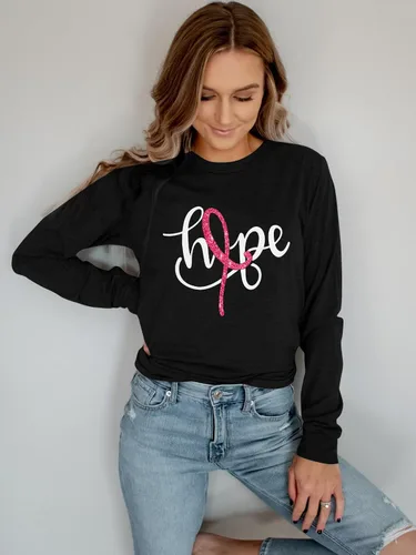 Vista 5 de ALLTB Camisas de cáncer de mama para mujer, sudadera de cinta rosa, camiseta de concientización sobre la lucha contra el cáncer, camiseta casual
