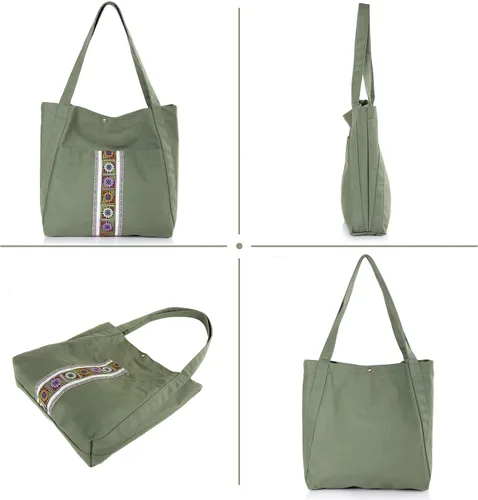 Vista 2 de MAZEXY Bolso de mano para mujer, grande, de lona bordada, bolso de mano de gran